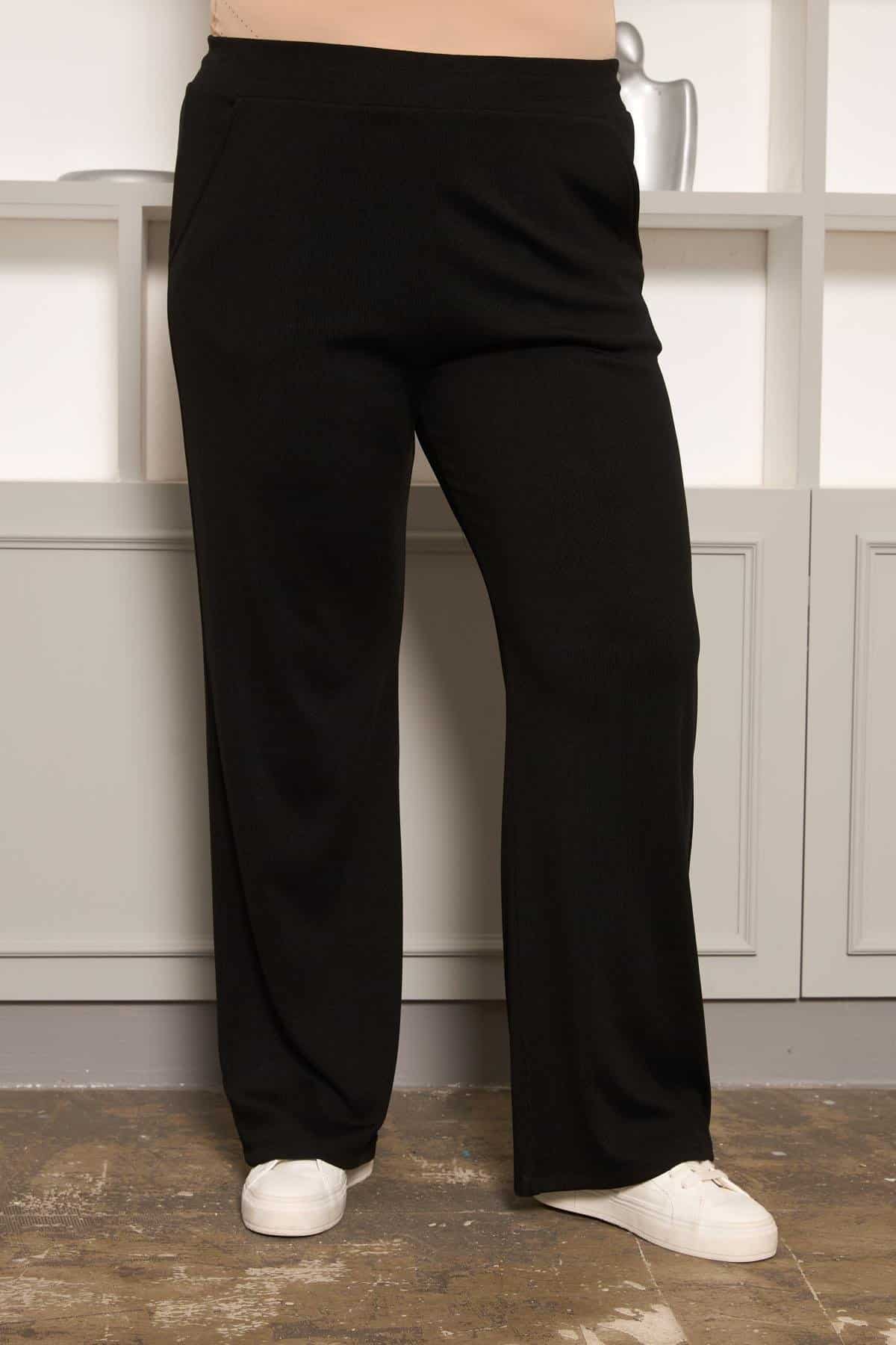 rahat-kesim-basic-pantolon-siyah-5508f2 BezeXL Rahat Kesim Büyük Beden Basic Pantolon Siyah - Görsel 1