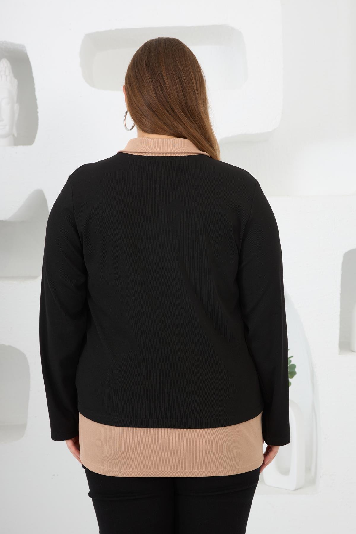sweat-44-50-3ebeba BezeXL Yaka Detaylı Büyük Beden Sweat Siyah - Görsel 6